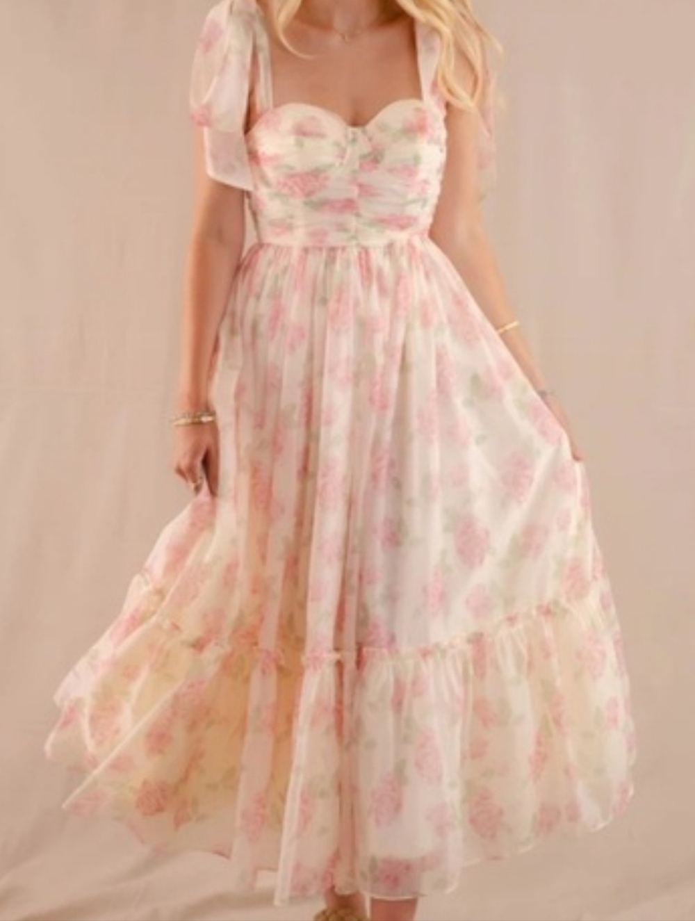 MABLE Blush Pink Floral Satin Dress